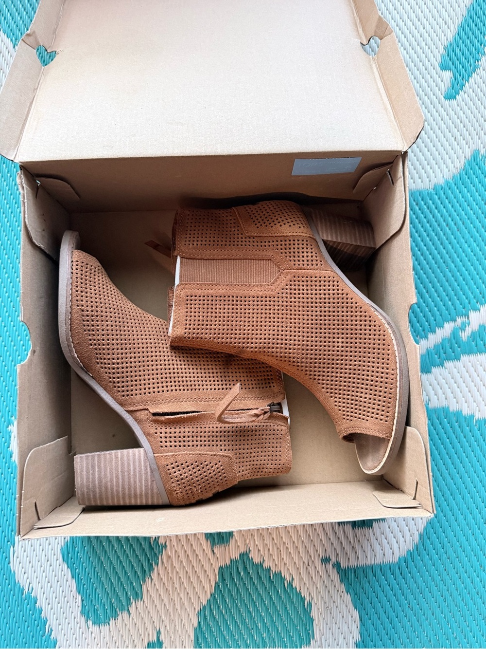 TOMS Women's Perforated Cinnamon Suede Peep Toe Ankle Booties
